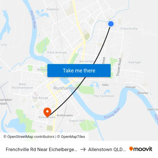 Frenchville Rd Near Eichelberger St Hail 'N' Ride to Allenstown QLD Australia map