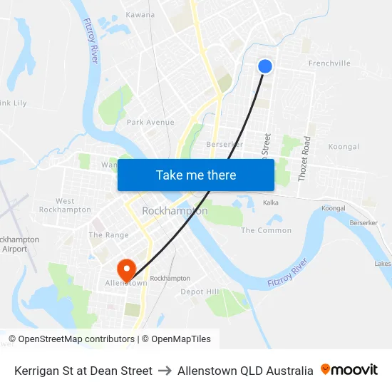 Kerrigan St at Dean Street to Allenstown QLD Australia map