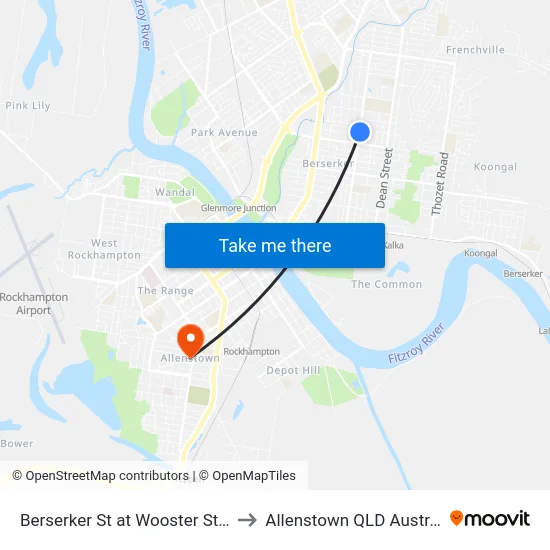 Berserker St at Wooster Street to Allenstown QLD Australia map