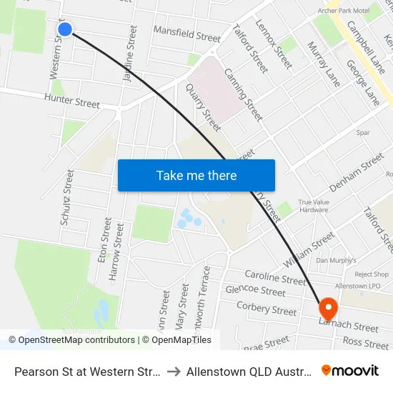 Pearson St at Western Street to Allenstown QLD Australia map