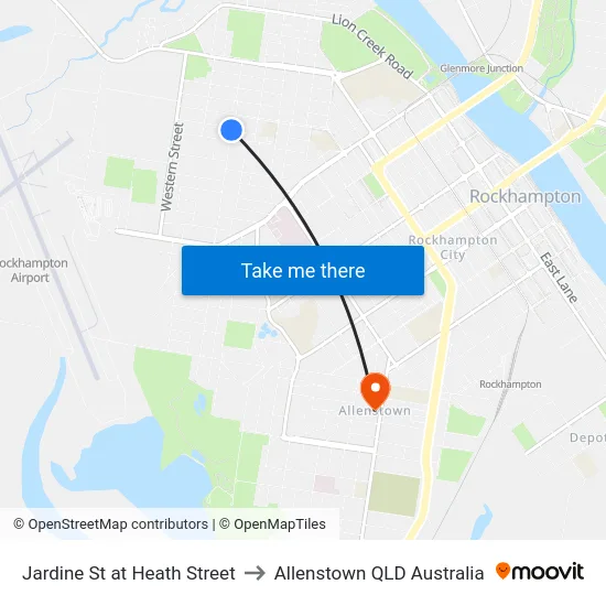 Jardine St at Heath Street to Allenstown QLD Australia map