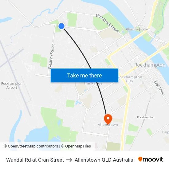 Wandal Rd at Cran Street to Allenstown QLD Australia map