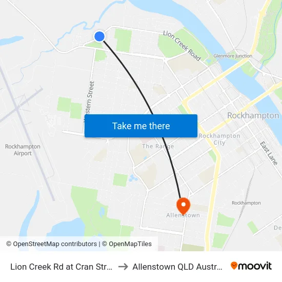 Lion Creek Rd at Cran Street to Allenstown QLD Australia map