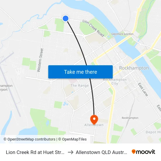 Lion Creek Rd at Huet Street to Allenstown QLD Australia map