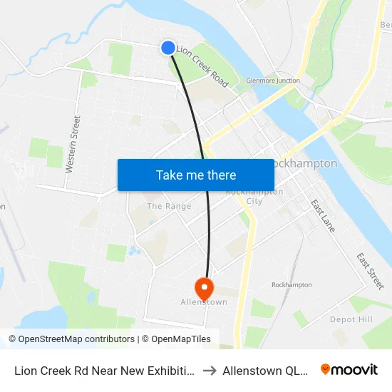 Lion Creek Rd Near New Exhibition Rd Hail 'N' Ride to Allenstown QLD Australia map