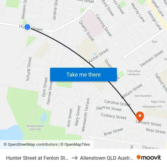 Hunter Street at Fenlon Street to Allenstown QLD Australia map
