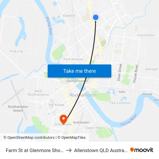 Farm St at Glenmore Shops to Allenstown QLD Australia map