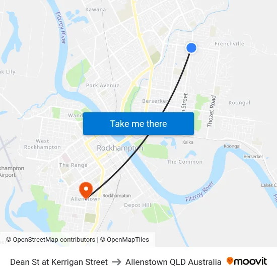 Dean St at Kerrigan Street to Allenstown QLD Australia map