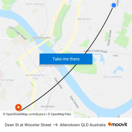 Dean St at Wooster Street to Allenstown QLD Australia map