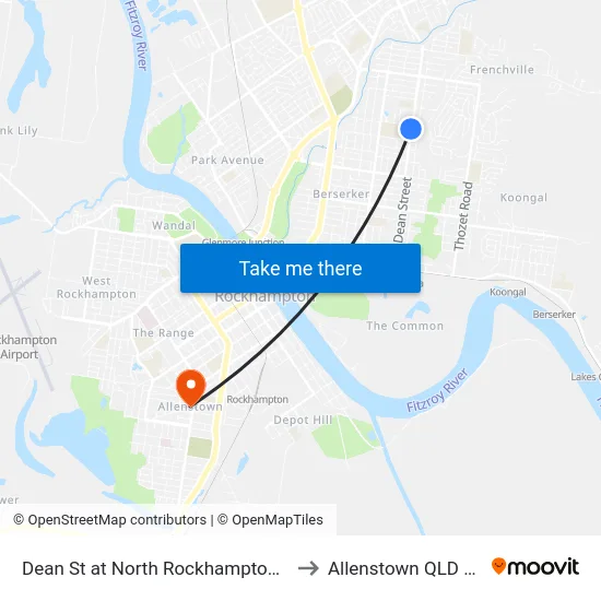 Dean St at North Rockhampton High School to Allenstown QLD Australia map