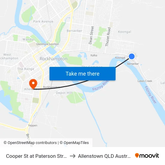 Cooper St at Paterson Street to Allenstown QLD Australia map