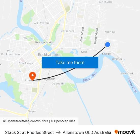 Stack St at Rhodes Street to Allenstown QLD Australia map