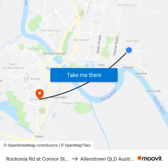 Rockonia Rd at Connor Street to Allenstown QLD Australia map