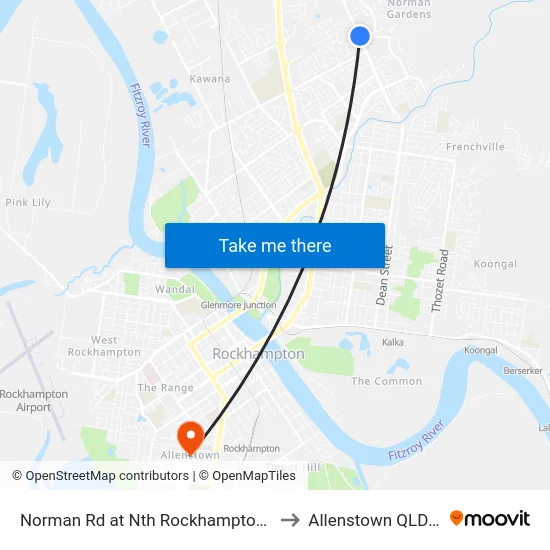 Norman Rd at Nth Rockhampton Nursing Centre to Allenstown QLD Australia map