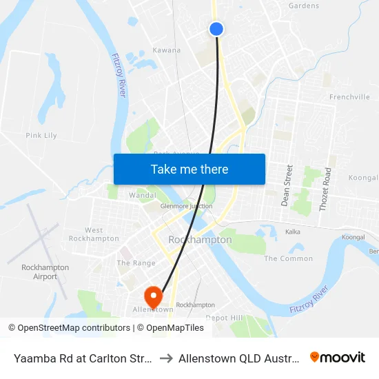 Yaamba Rd at Carlton Street to Allenstown QLD Australia map