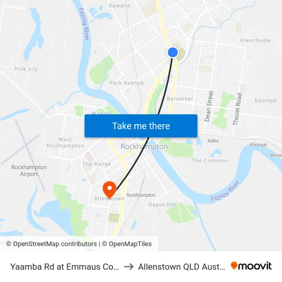 Yaamba Rd at Emmaus College to Allenstown QLD Australia map