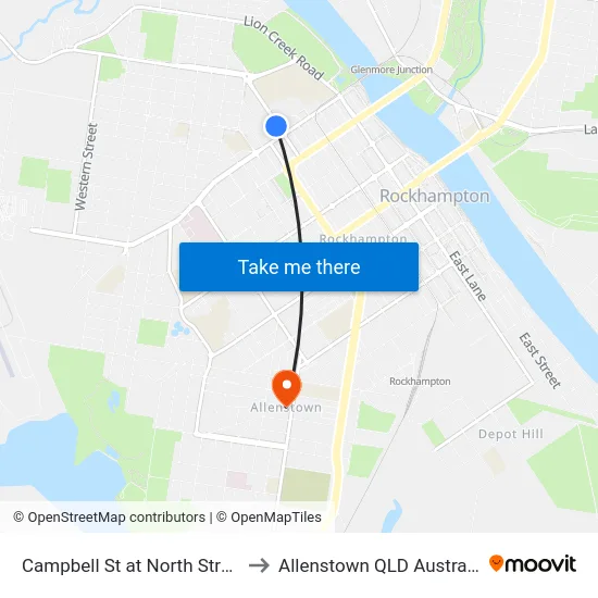 Campbell St at North Street to Allenstown QLD Australia map