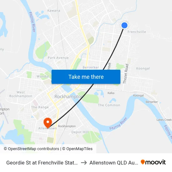 Geordie St at Frenchville State School to Allenstown QLD Australia map