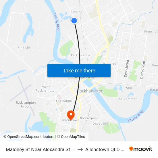 Maloney St Near Alexandra St Hail 'N' Ride to Allenstown QLD Australia map