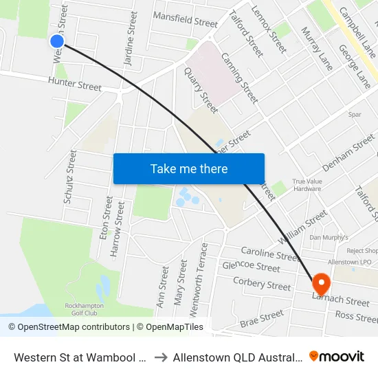 Western St at Wambool St to Allenstown QLD Australia map