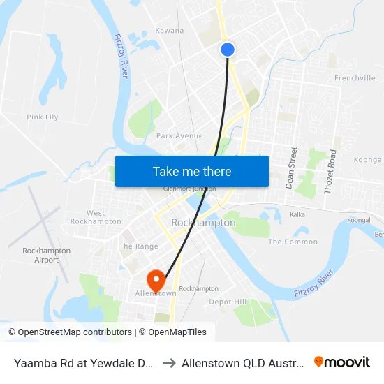 Yaamba Rd at Yewdale Drive to Allenstown QLD Australia map