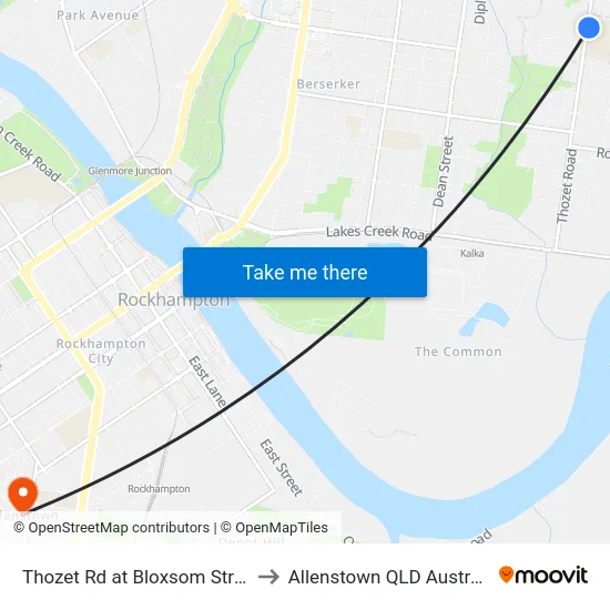 Thozet Rd at Bloxsom Street to Allenstown QLD Australia map