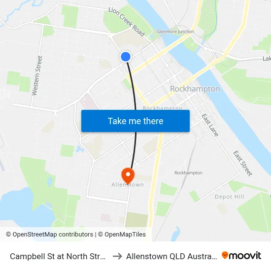 Campbell St at North Street to Allenstown QLD Australia map