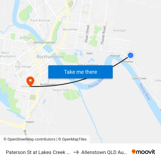 Paterson St at Lakes Creek School to Allenstown QLD Australia map