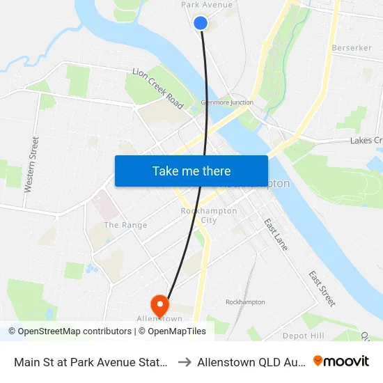 Main St at Park Avenue State School to Allenstown QLD Australia map