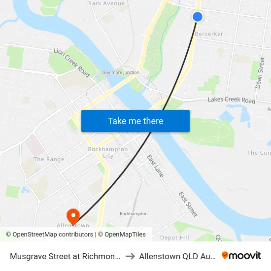 Musgrave Street at Richmond Street to Allenstown QLD Australia map