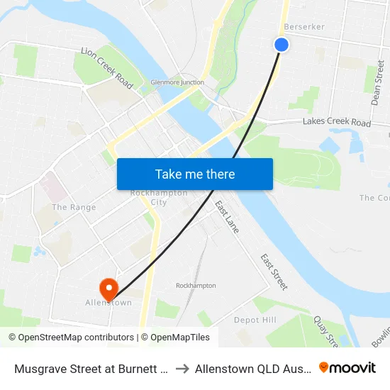 Musgrave Street at Burnett Street to Allenstown QLD Australia map