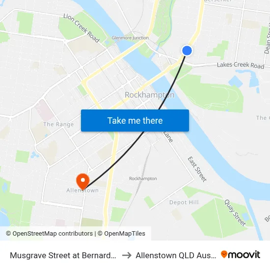 Musgrave Street at Bernard Street to Allenstown QLD Australia map