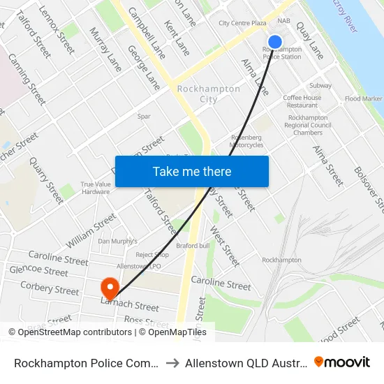 Rockhampton Police Complex to Allenstown QLD Australia map