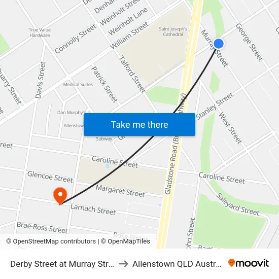 Derby Street at Murray Street to Allenstown QLD Australia map