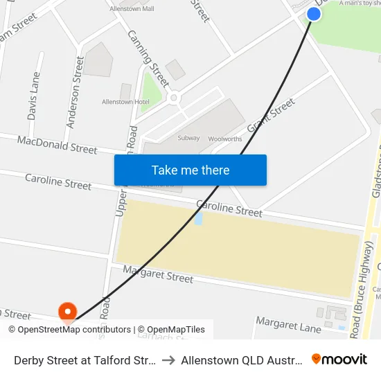 Derby Street at Talford Street to Allenstown QLD Australia map