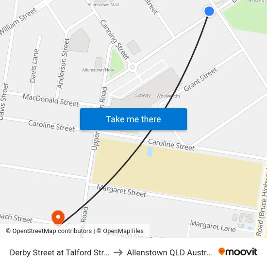 Derby Street at Talford Street to Allenstown QLD Australia map