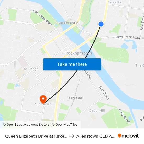 Queen Elizabeth Drive at Kirkellen Street to Allenstown QLD Australia map
