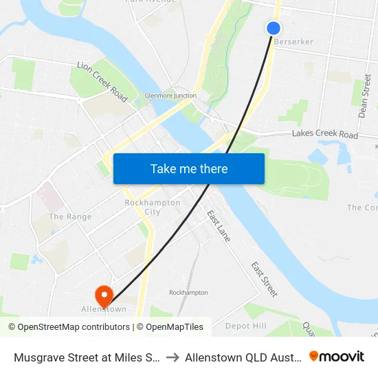 Musgrave Street at Miles Street to Allenstown QLD Australia map