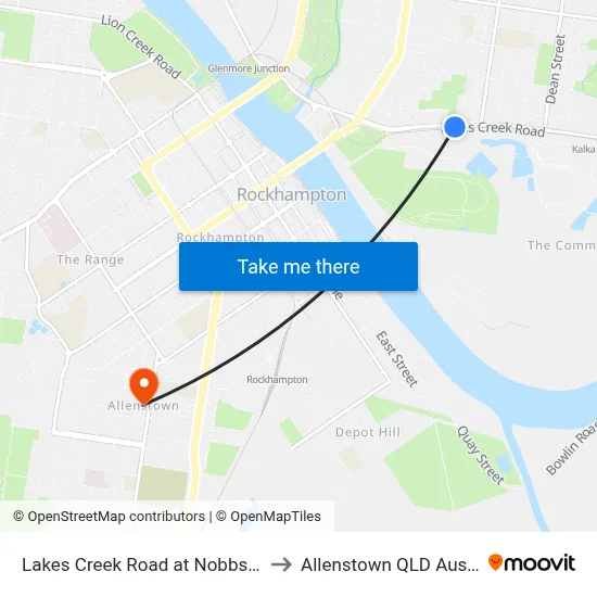 Lakes Creek Road at Nobbs Street to Allenstown QLD Australia map