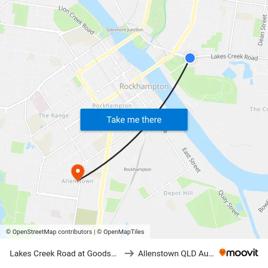 Lakes Creek Road at Goodsall Street to Allenstown QLD Australia map
