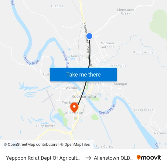 Yeppoon Rd at Dept Of Agriculture And Fisheries to Allenstown QLD Australia map