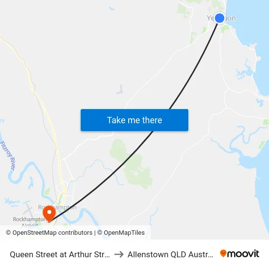 Queen Street at Arthur Street to Allenstown QLD Australia map