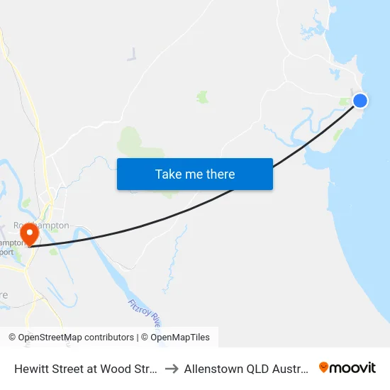 Hewitt Street at Wood Street to Allenstown QLD Australia map