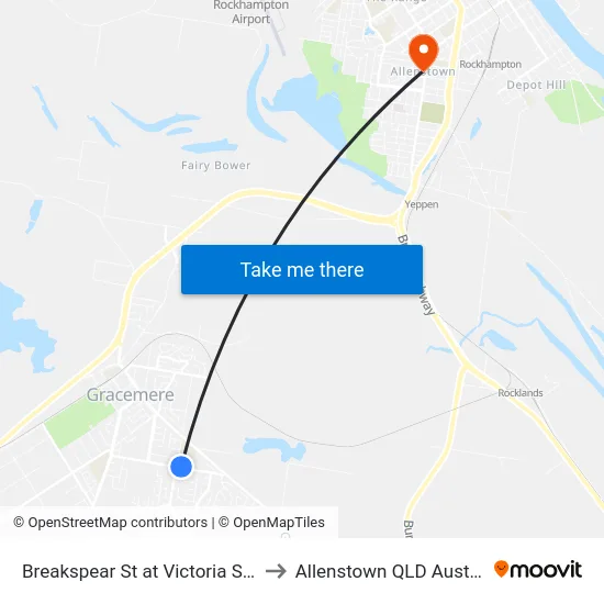 Breakspear St at Victoria Street to Allenstown QLD Australia map