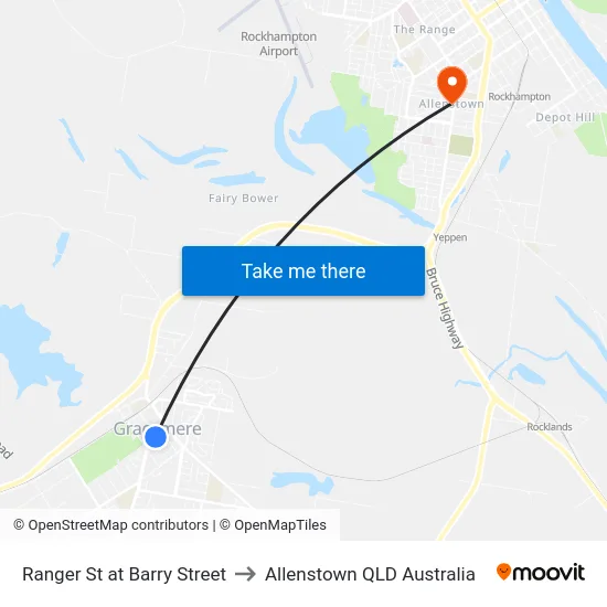 Ranger St at Barry Street to Allenstown QLD Australia map