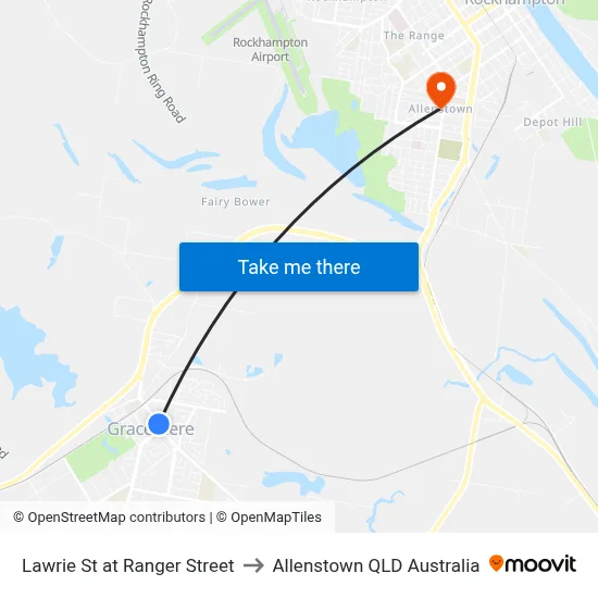 Lawrie St at Ranger Street to Allenstown QLD Australia map
