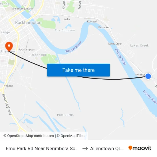 Emu Park Rd Near Nerimbera School Rd Hail 'N' Ride to Allenstown QLD Australia map