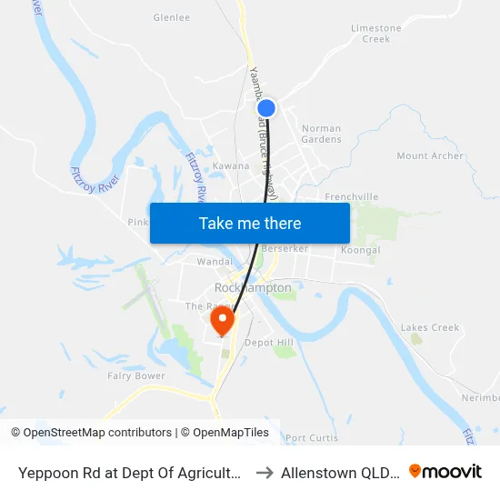 Yeppoon Rd at Dept Of Agriculture And Fisheries to Allenstown QLD Australia map