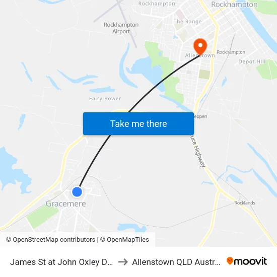 James St at John Oxley Drive to Allenstown QLD Australia map