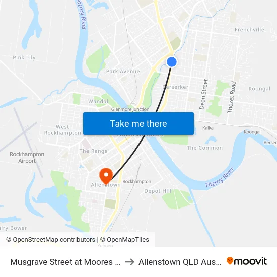 Musgrave Street at Moores Creek to Allenstown QLD Australia map